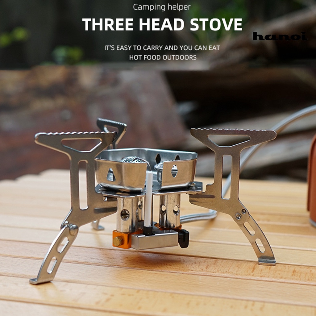 Bếp Ga Bằng Thép Không Gỉ Ba Lõi Gấp Gọn Nhẹ Cho Đi Cắm Trại