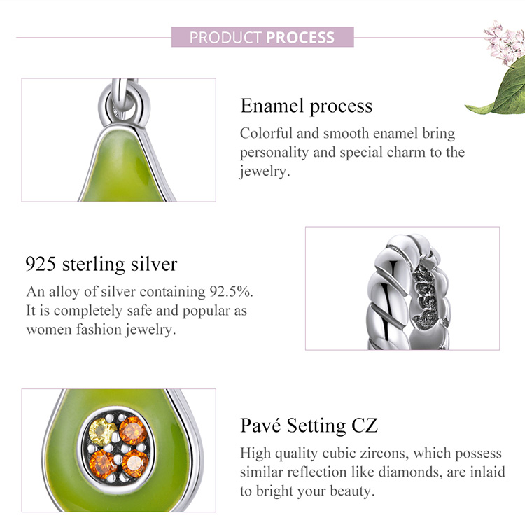 Hạt Charm Bamoer BSC472 Bạc 925 Hình Quả Bơ Đính Đá Cubic Zircon Chính Hãng Làm Trang Sức Cho Bạn Nữ