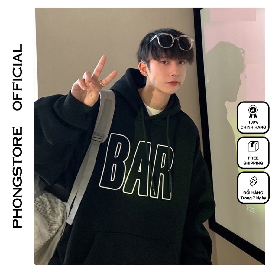 Áo mũ Hoodie Unisex Phong Boutique BAR BAR form rộng 3 màu nỉ bông cặp đôi nam nữ Oversize Ulzzang thu đông
