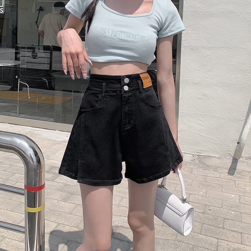 NUZIRO  Quần Short Jean Nữ Lưng Cao Thời Trang