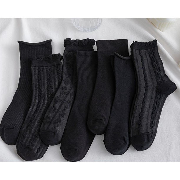 LEEVA - Set 6 đôi tất nữ/ vớ nữ màu đen cao cổ T009
