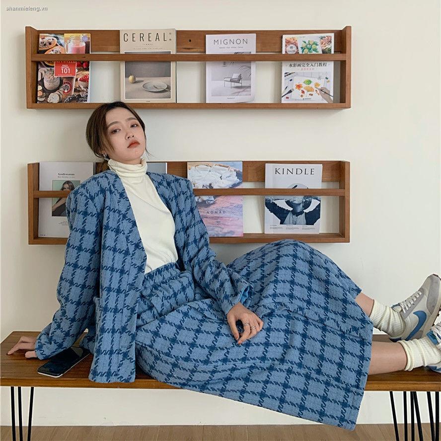 Set áo blazer + chân váy chữ A thời trang thu đông phong cách Hong Kong