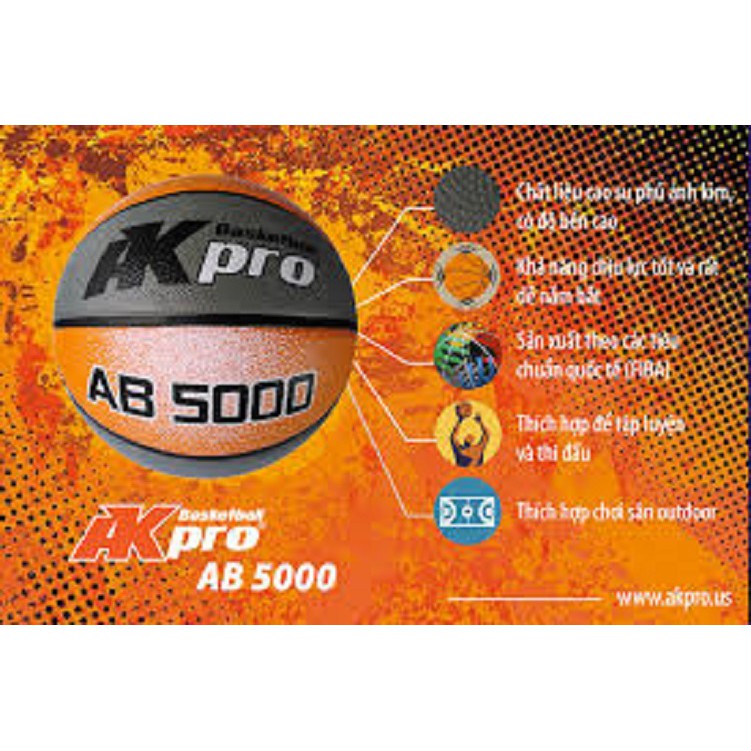 Bóng rổ cao su AKpro AB5000 (Size 5,6,7)