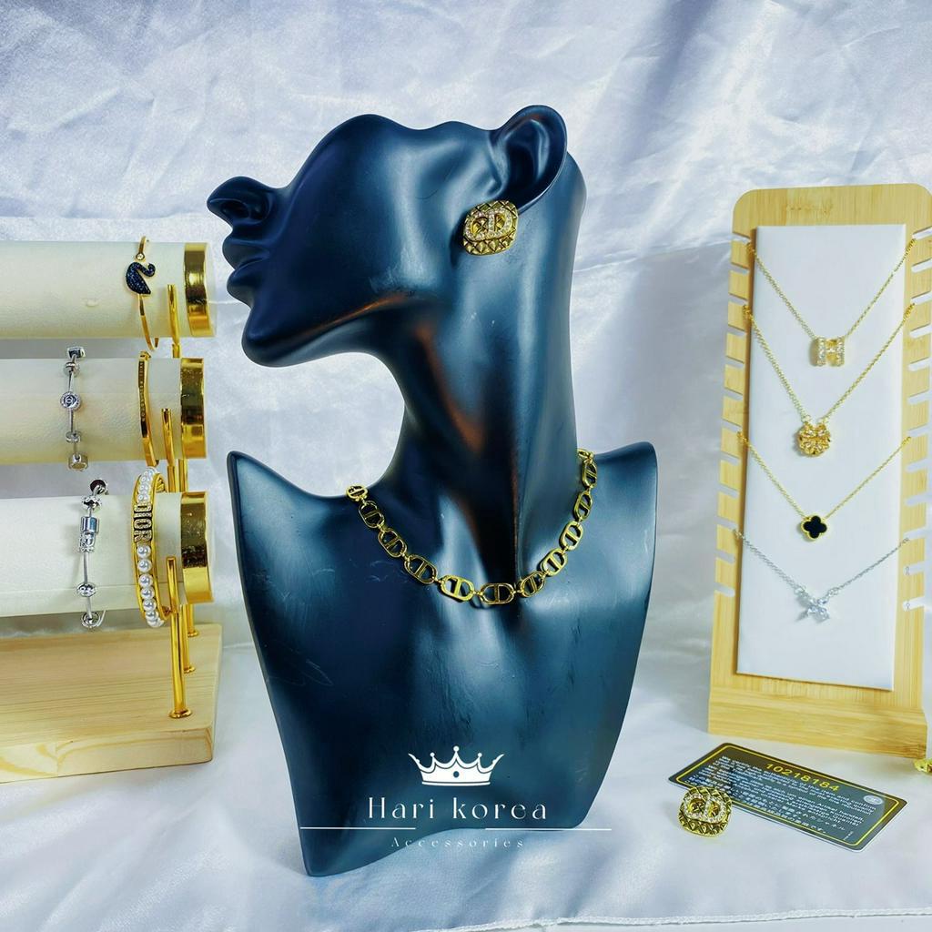 Sét vòng cổ &amp; bông tai hãng CD, dây chuyền cd thời trang cao cấp, phụ kiện trang sức Hari korea accessories