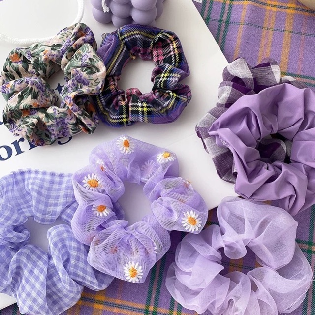 Scrunchies Dây buộc tóc vải tím hot trend Dây cột tóc ULZZANG