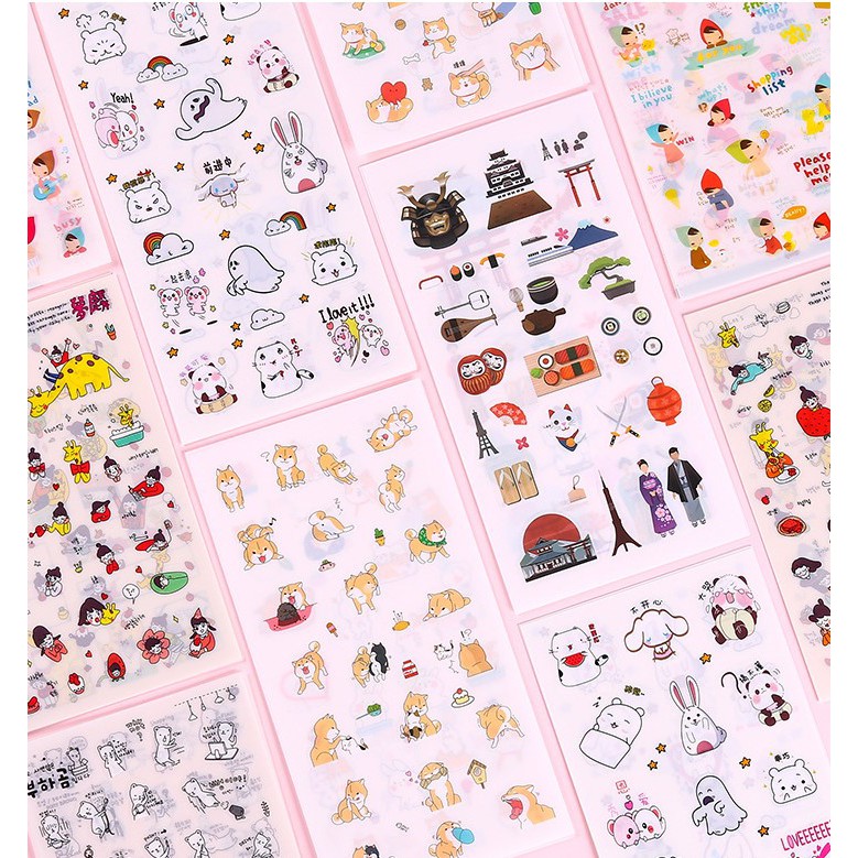 Bộ 6 tờ sticker dán nhiều màu hoạt hình