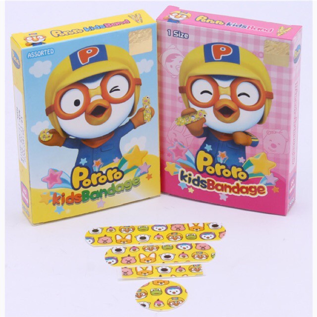 Hộp Băng Keo Cá Nhân In Hình Pororo – Có Chứa Benzalkonium (hộp 1 size – 20 miếng),(hộp 4 size – 20 miếng)