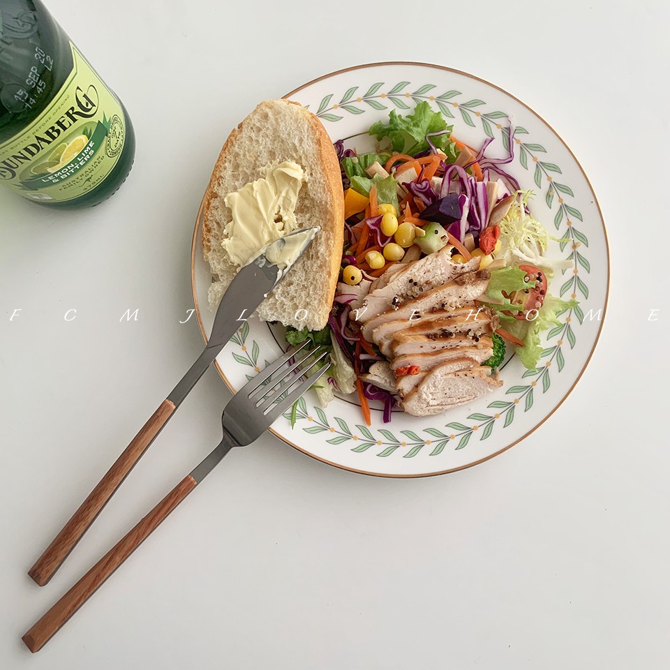 Muỗng/nĩa/dao chất liệu thép không gỉ với tay cầm giả gỗ thời trang Nhật Hàn độc đáo