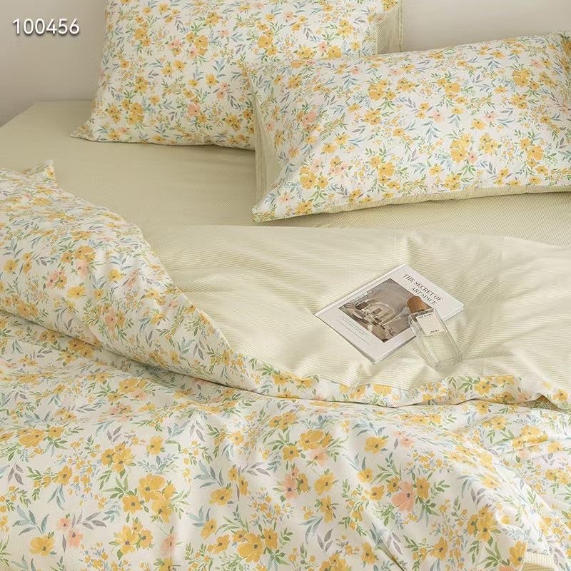 Bộ Chăn Ga Gối Cotton Living 100%cotton Hàng Nhập Khẩu 4 Món Hoa Nhí Vàng vintage