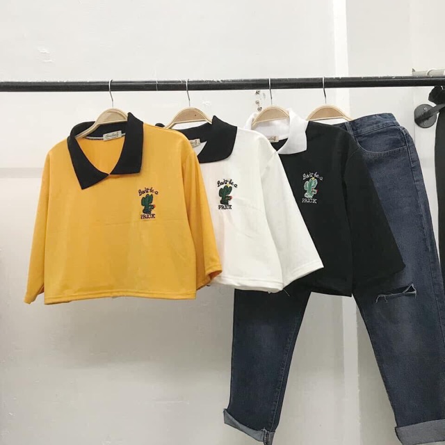 Áo croptop polo thêu xương rồng ( HÀNG Y HÌNH 100%) | BigBuy360 - bigbuy360.vn