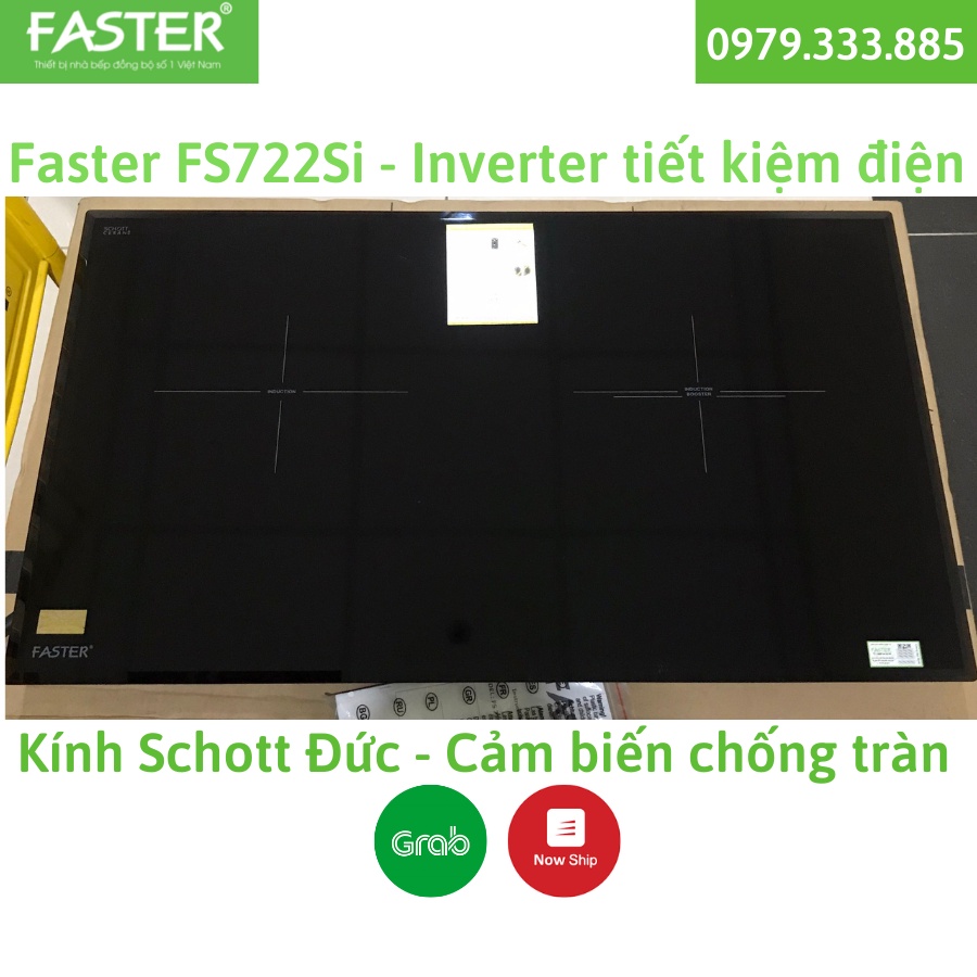 Bếp điện từ đôi FASTER FS722SI, bếp từ đôi faster fs 722Si, kính schott Đức, inverter siêu tiết kiệm điện, chống tràn