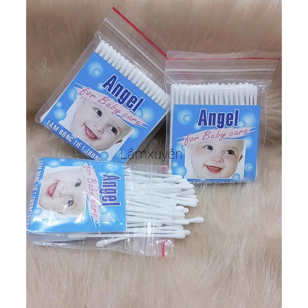 Bông tăm tiệt trùng angel for BABY care  FREESHIP  đa công dụng ,nhỏ gọn nhựa mềm trơn láng, Sợi bông tự nhiên mềm mịn