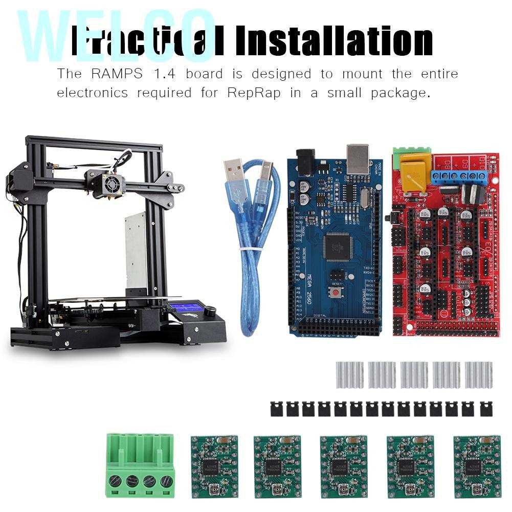 Bảng Mạch Điều Khiển Welco 2560r3 Master + Ramps 1.4 + 5 Đĩa A4988 Cho Máy In 3d