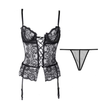 Hot - Bộ đồ lót ren xuyên thấu dây rút sexy N66