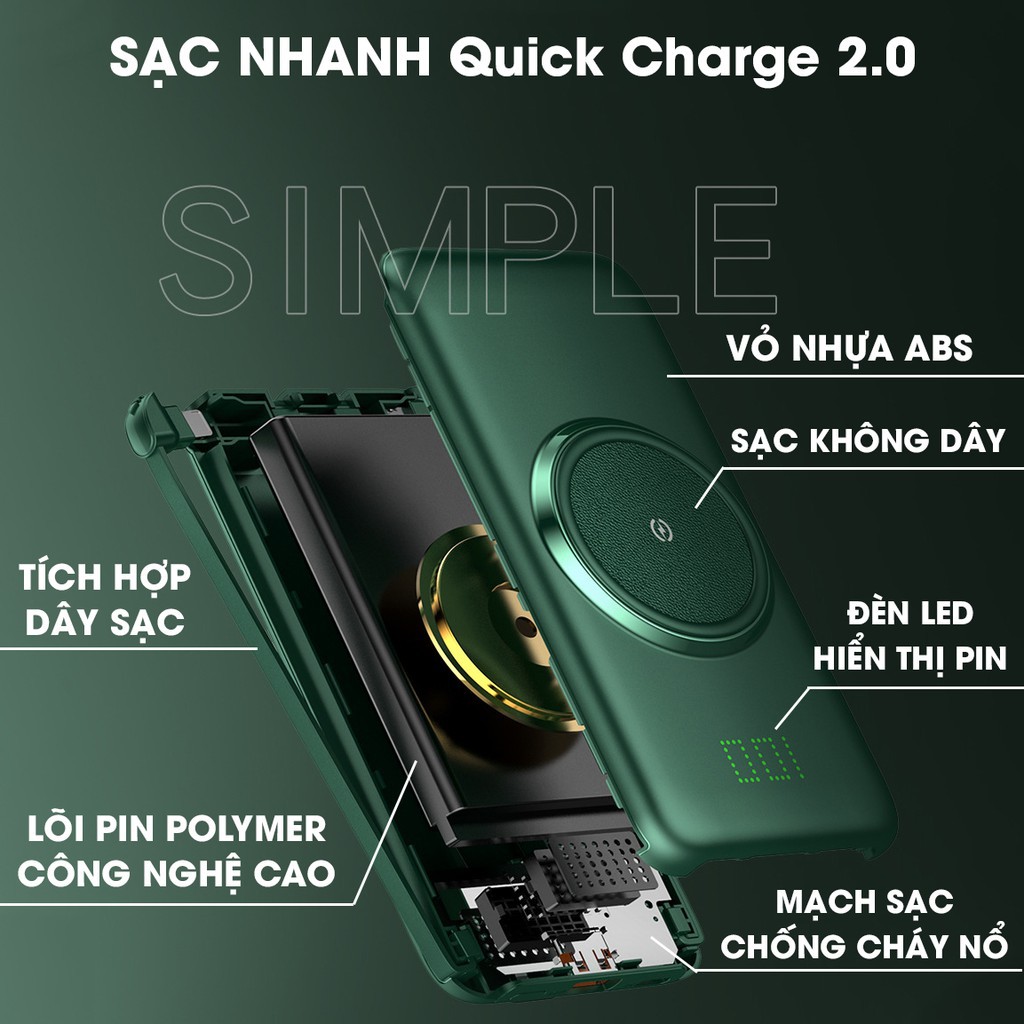 Pin Sạc Dự Phòng 20000mAh CYKE Hỗ Trợ Sạc Không Dây Và Tích Hợp Có Dây Sạc Cho Nhiều Thiết Bị Cùng Lúc Siêu Tiện Lợi