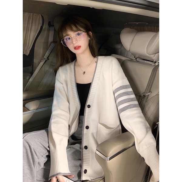 (ORDER.buiny) Áo khoác len dệt kim cardigan cài khuy phối viền sọc tay style Hàn Quốc cá tính (HÀNG_MỚI) | BigBuy360 - bigbuy360.vn