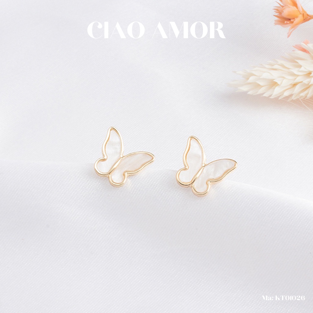 Khuyên tai nữ, bông tai nữ bạc S925 bướm đá vân thời trang Trang sức Ciao Amor - Mã KT0126
