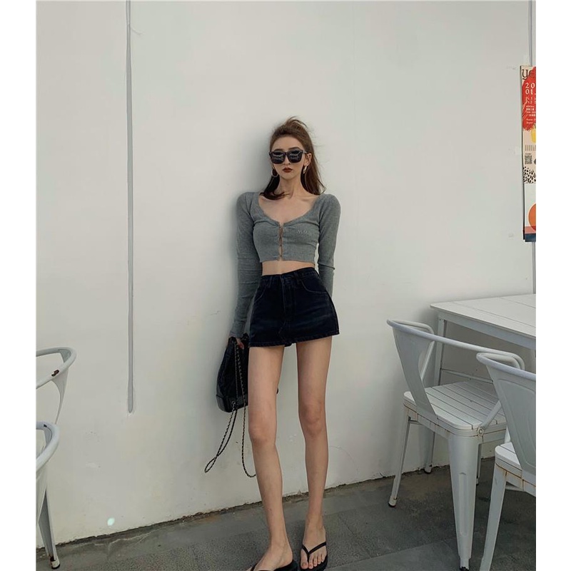 Chân váy denim ngắn lưng cao dáng chữ A trẻ trung năng động cho nữ