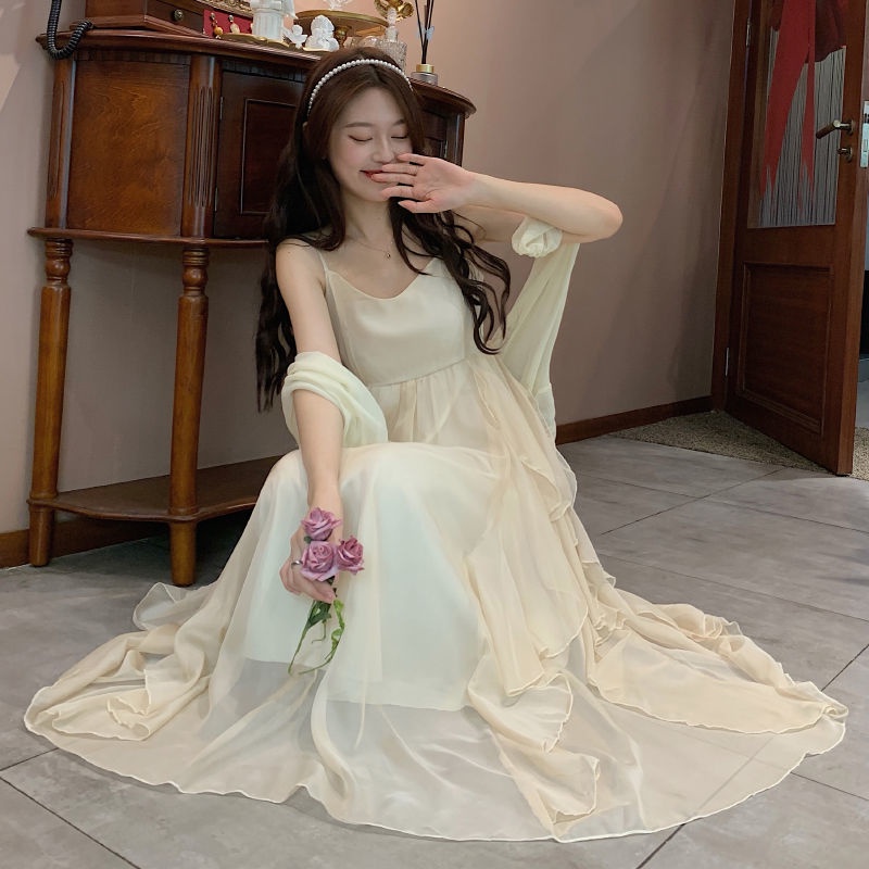 Bộ Áo Khoác Cardigan + Đầm Hai Dây Dáng Rộng Thời Trang Cho Nữ 2022