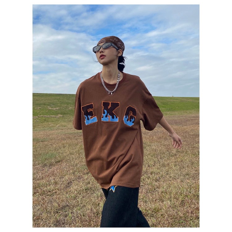 Áo Thun Nữ Ngắn Tay Thêu Chữ Phong Cách Hàn Quốc