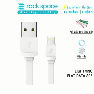 Dây cáp sạc cho iphone Rockspace Lightning Flat Data S05 100cm, dây dẹt màu trắng, xám, sạc nhanh cho i thumbnail
