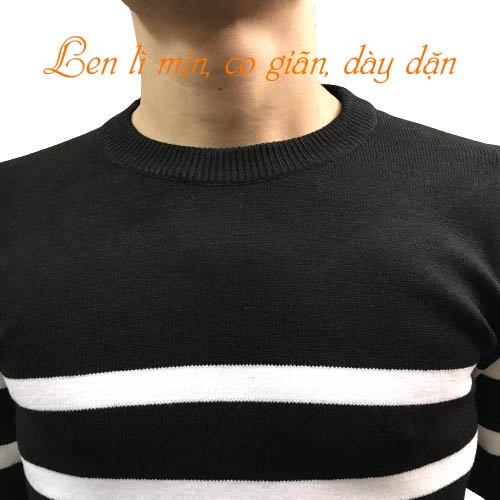 Áo len nam cổ tròn Hàn Quốc ABABA, tay dài cổ tròn, kẻ toàn thân m9 ABA-04