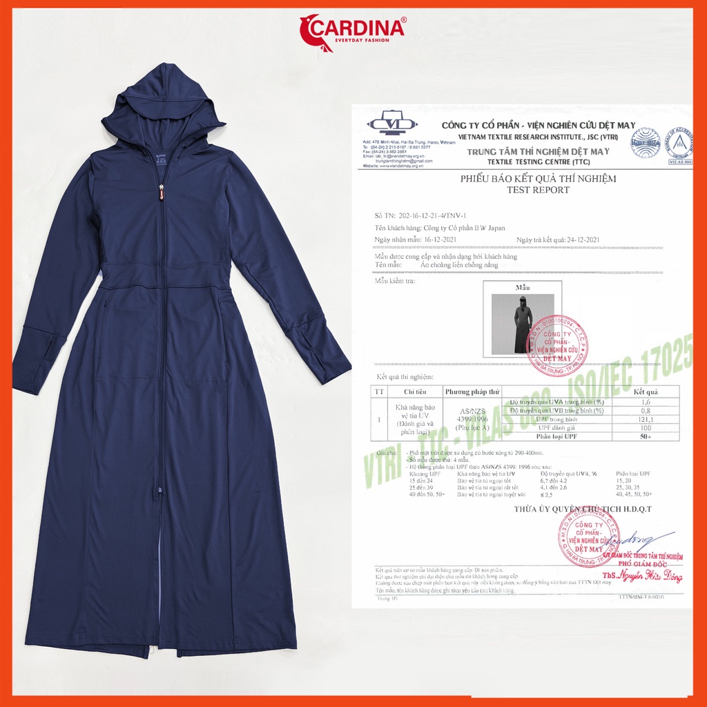 Áo chống nắng nữ CARDINA 2 lớp dáng dài liền thân chất thun lạnh Nhật cao cấp chống tia uv lưới thoáng khí 1BC