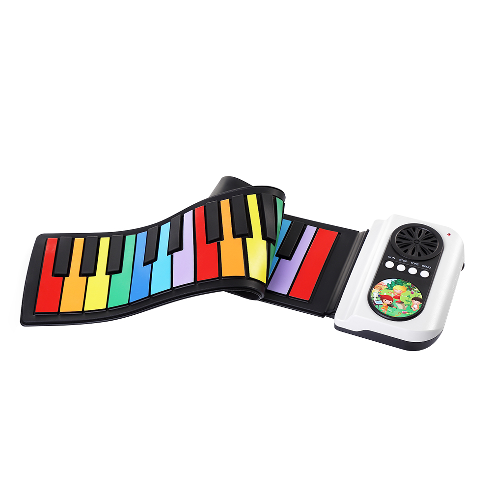 37-Key Portable Roll-Up Piano Silicon Electronic Keyboard Colorful Keys Built-in Speaker Musical Toy for Children Kids