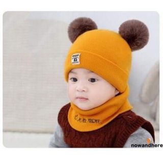 MŨ LEN KÈM KHĂN CHOÀNG CỔ CHO BÉ
