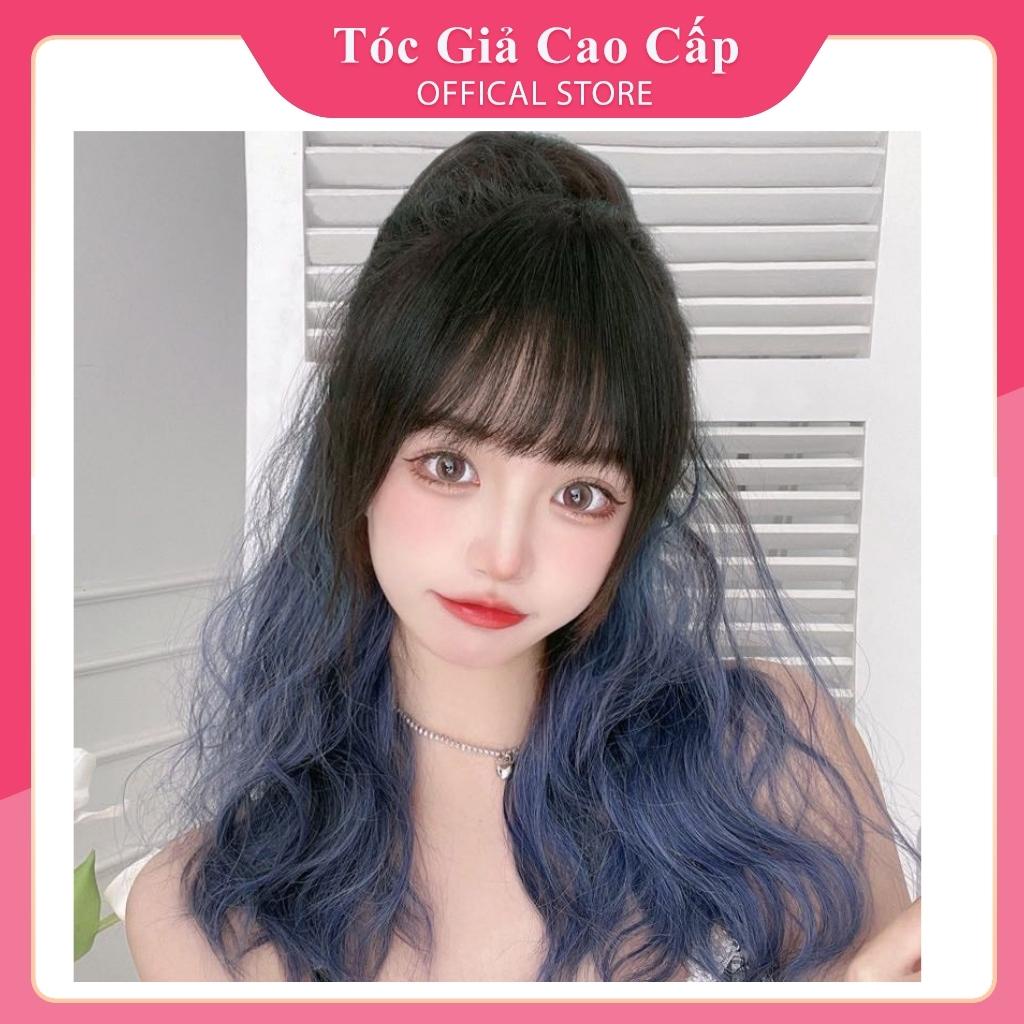 Tóc giả ngoặm xù omber 3 màu xanh xám, N42