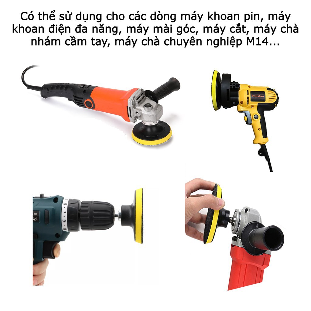 [4/5/7inch] Bộ dụng cụ phớt, mút xốp, pad nỉ, đế nhựa tự dính M14 đánh bóng xe hơi ô tô (6 món)