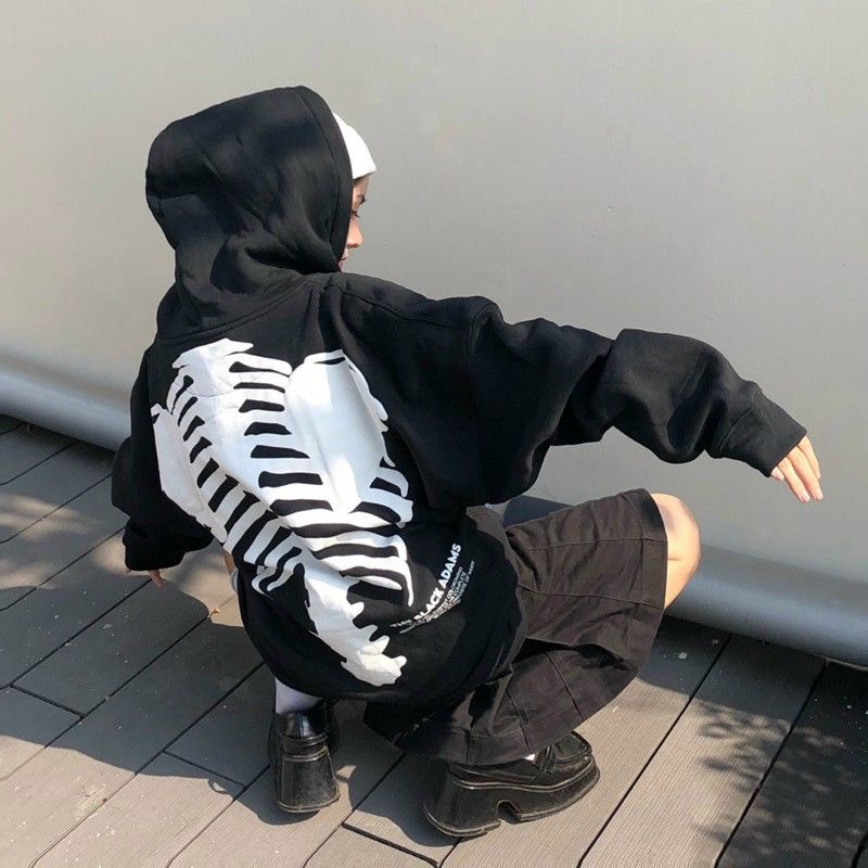 Hodie nỉ ngoại Unisex hình bộ xương