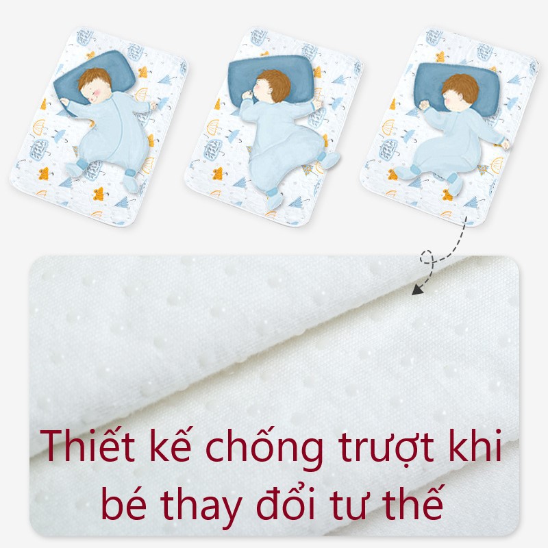 Tấm Lót Chống Thấm Muslin Tree 5 Lớp Thoáng Khí Chống Trượt Kích Thước 50x70cm