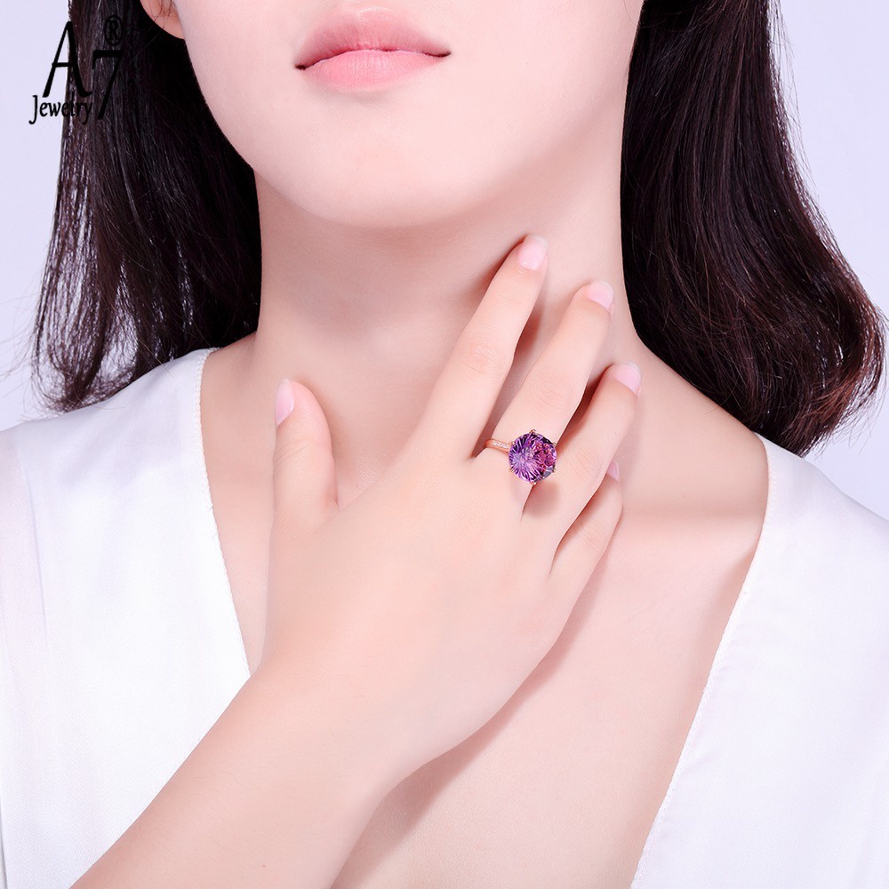 Nhẫn Xi Mạ Bạc 925 Đính Đá Thạch Anh Tím Phong Cách Hàn Quốc
