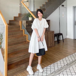 Đầm váy freesize babydoll trắng tầng xếp li