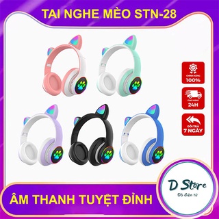 Tai nghe mèo bluetooth 5.0 stn-28 có đèn, kiểu dáng dễ thương