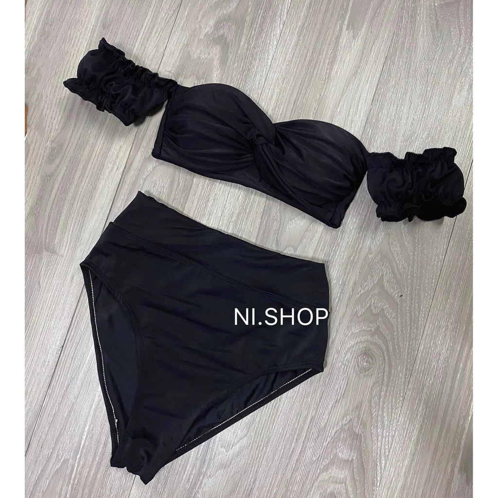 Bikini xoắn ngực tay bèo,quần cạp cao che bụng-Ảnh thật shop chụp