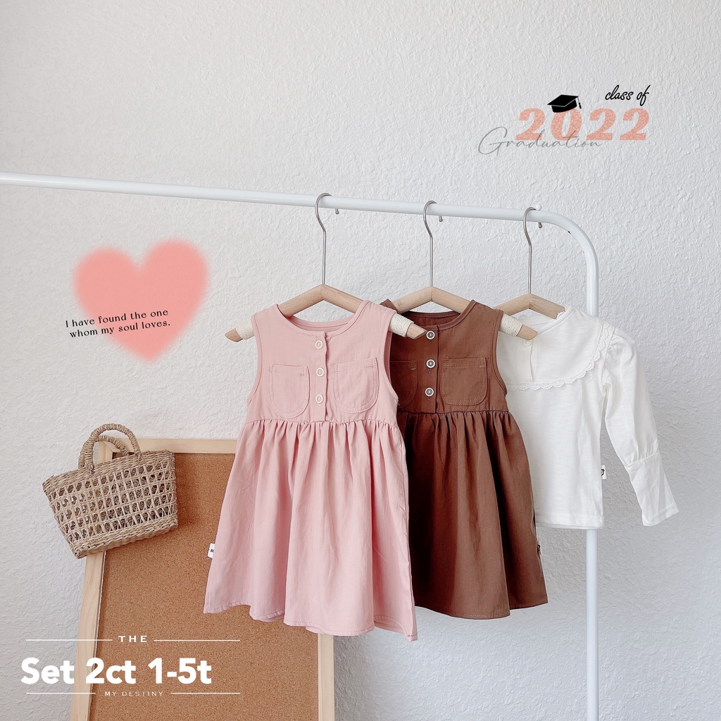 Váy bé gái, đầm cho bé, váy thu đông bé gái, set váy thu đông 2 chi tiết, size 7-16kg