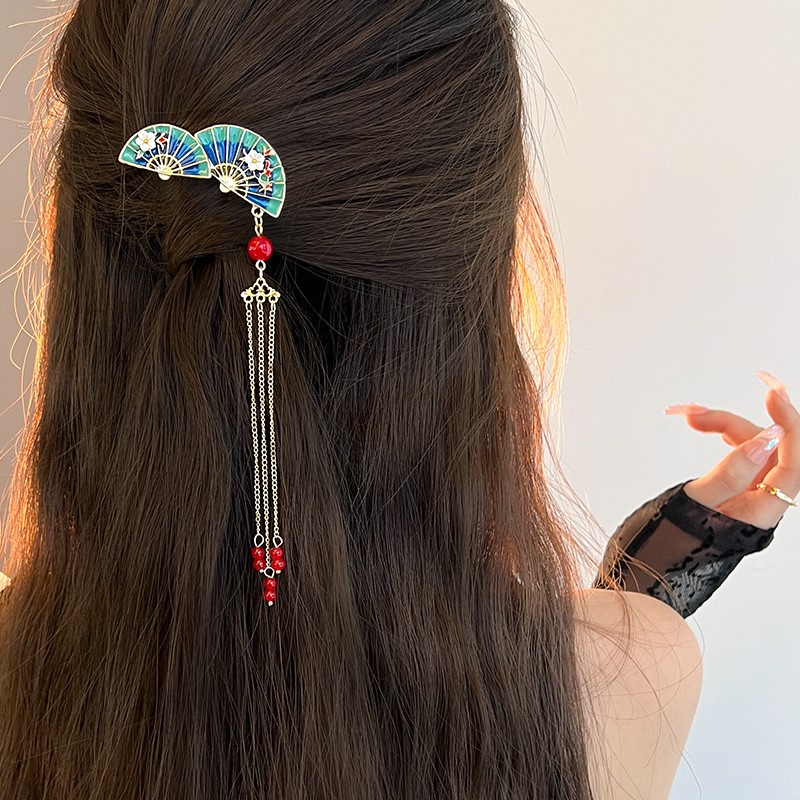 Kẹp Tóc Hình Quạt Phối Tua Rua Phong Cách Đồng Quê Cổ Điển Thời Trang Cho Nữ