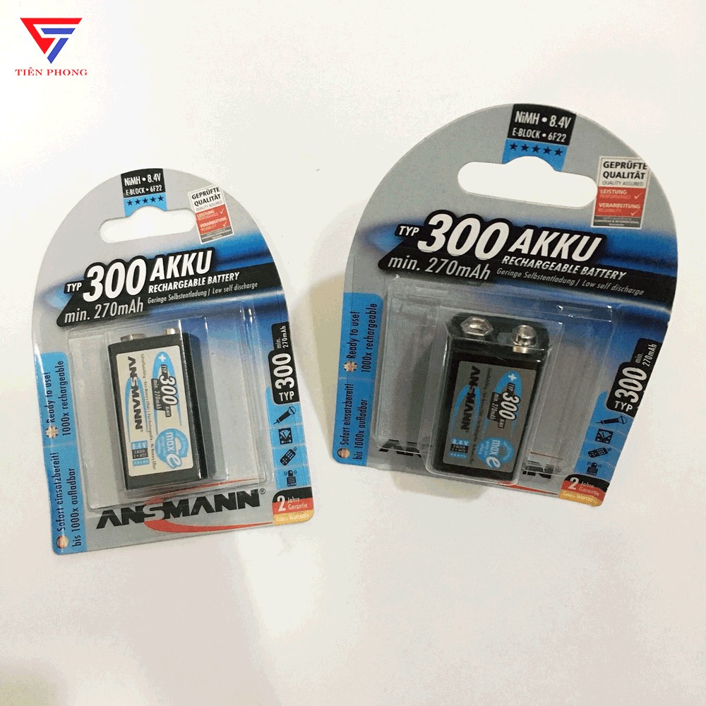 Pin sạc 9v vuông Ansmann 200mAh, 300mAh chính hãng - Vỉ 1 viên