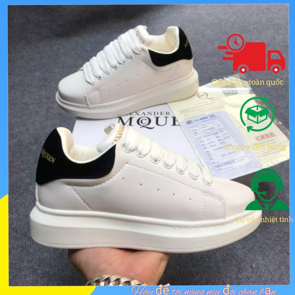 Giày Nam Nữ MCQ Khâu Đế Gót Nhung Đen Dây Lụa Cao Cấp