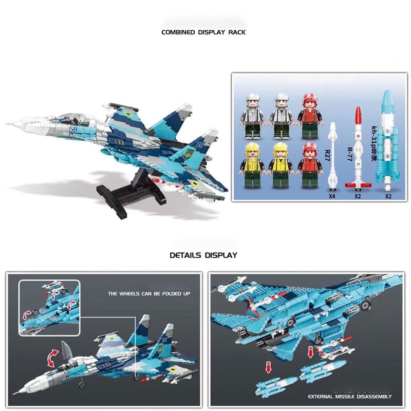 Đồ chơi Lắp ráp Máy bay Chiến đấu SU-27, Mingdi 9005 Sukhoi Fighter, Xếp hình thông minh