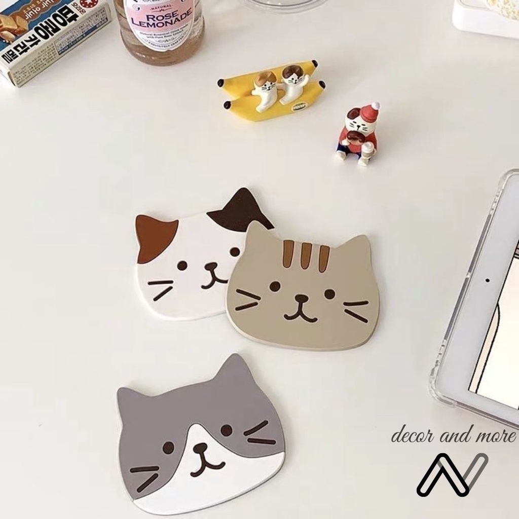 Lót cốc hình mèo AN DECOR lót ly sillicon cách nhiệt, phụ kiện trang trí chụp ảnh
