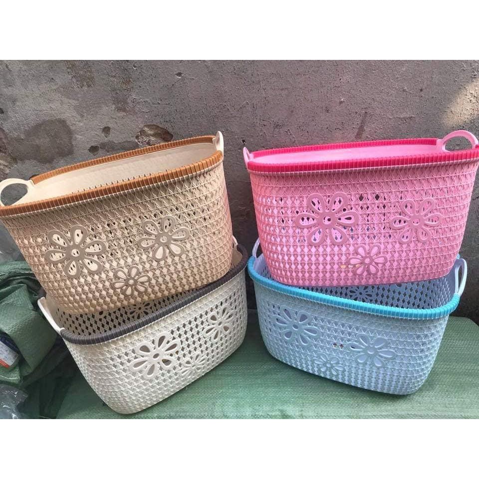 Giỏ Hoa 2 Quai Cầm, Hoa Văn Cực Đẹp, Kích Thước 22x26x10cm, thích hợp đựng mỹ phẩm, văn phòng