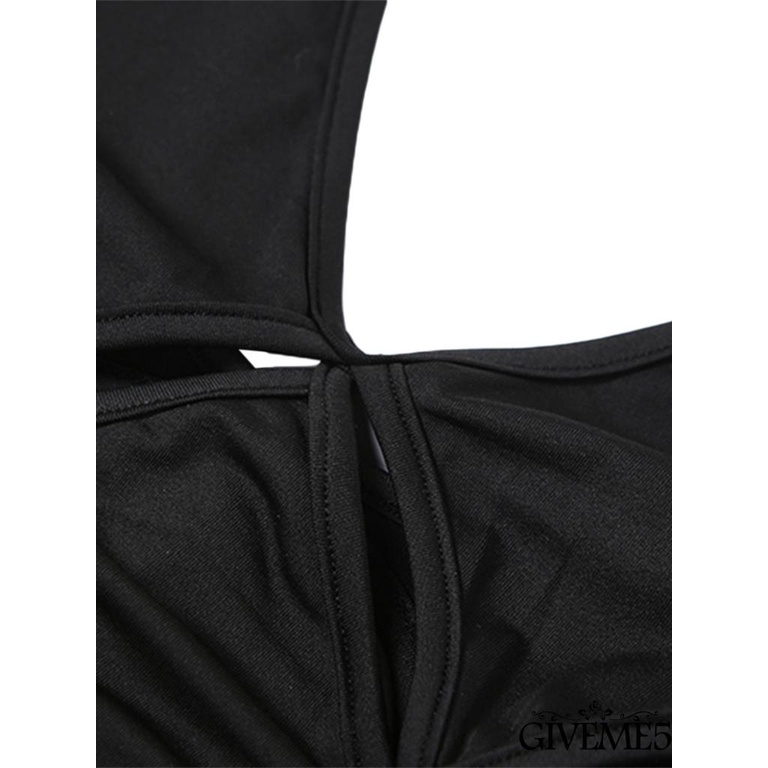 Đầm Dài Hai Dây Cổ Chữ V Màu Đen Trơn Thời Trang Cho Nữ