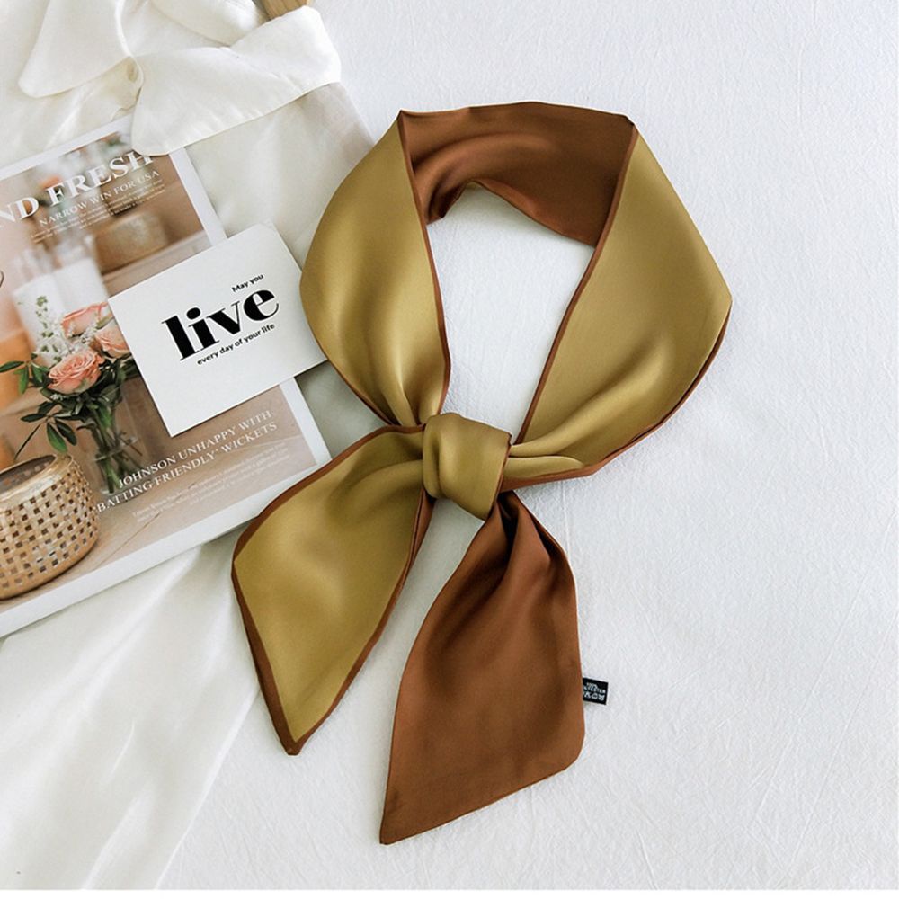 Khăn choàng cổ bằng lụa màu trơn in chữ thời trang Hàn Quốc đa năng cho nữ