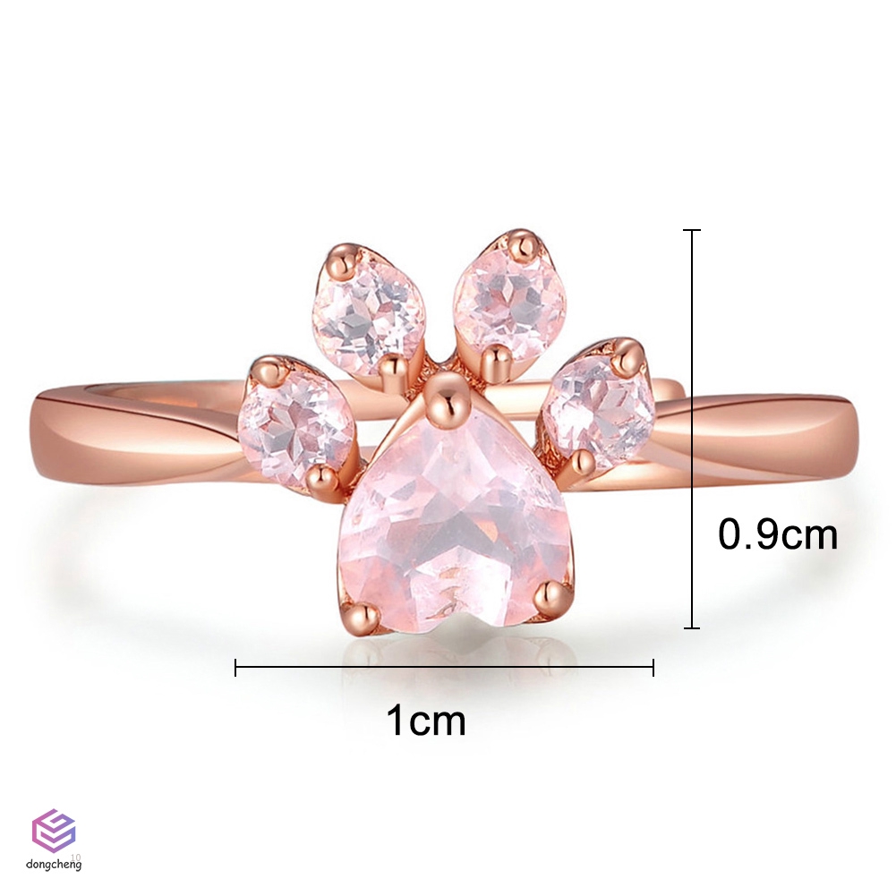 Nhẫn Hở Đính Đá Zircon Hình Dấu Chân Chó Mèo Dễ Thương