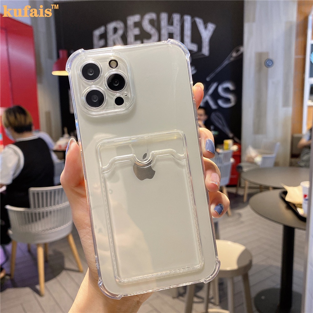 Ốp Điện Thoại Trong Suốt Có Ngăn Đựng Thẻ Cho Iphone 12 Pro MAX 8 Plus X XR XS 11 Pro MAX se2020