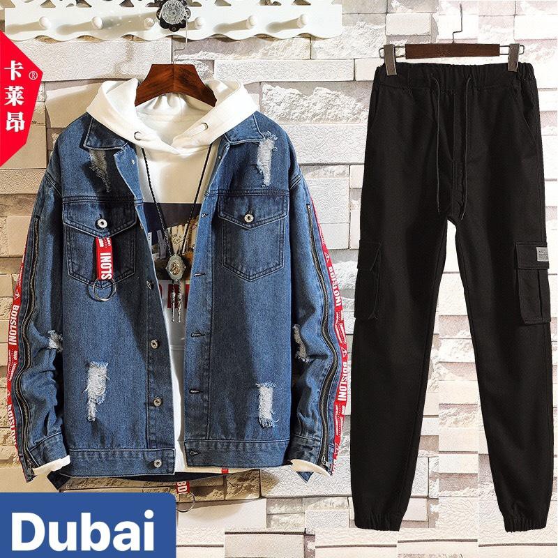 ÁO KHOÁC JEAN NAM CHẤT BÒ XANH ĐẬM NÓN TRẮNG HÀN QUỐC CHẤT MEN NGẦU DB-00 - DUBAI FASHIONáo from rộng đồ lót