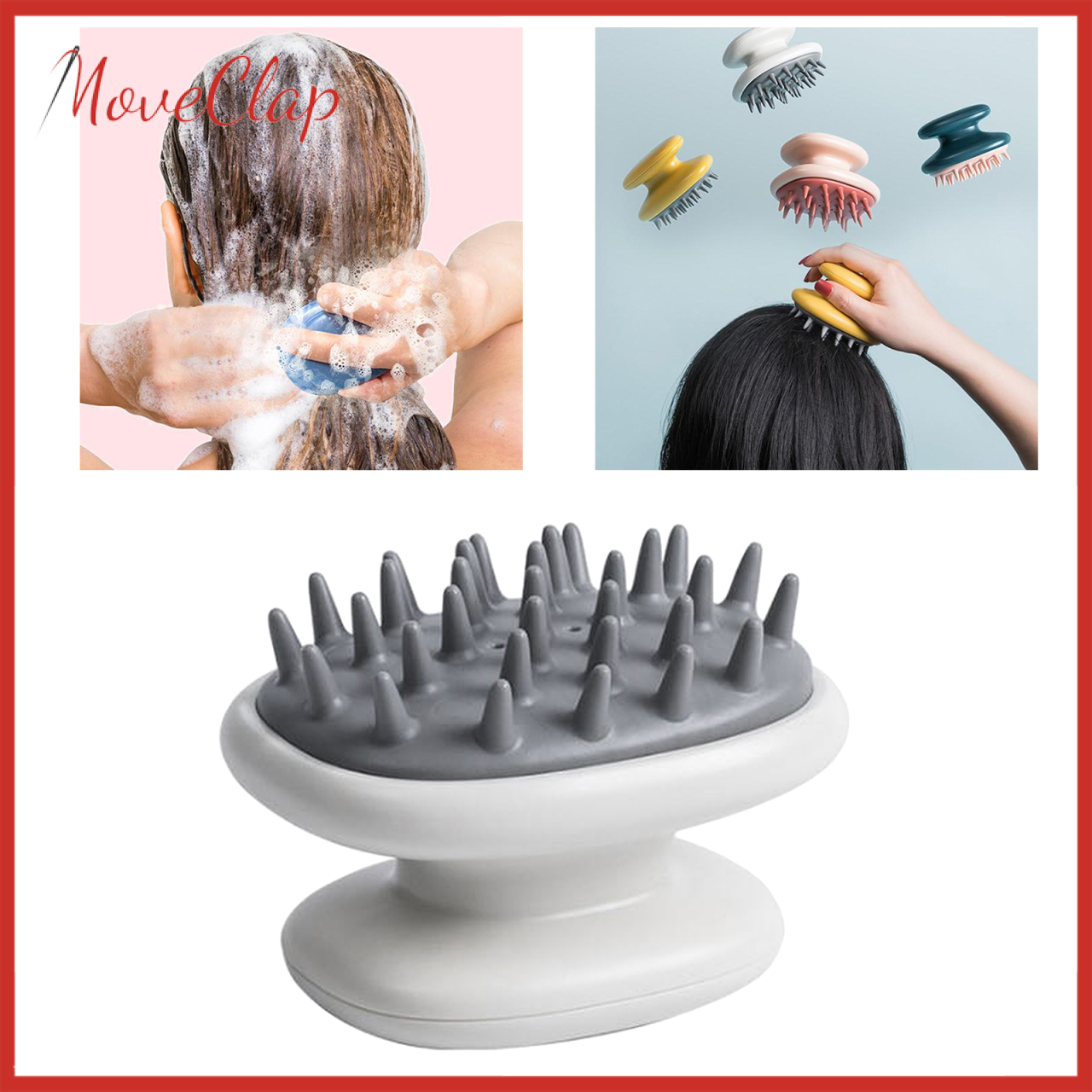 MoveClap Handheld Shower Hair Scalp Shampoo Massager Brush Head Scrubber Salon